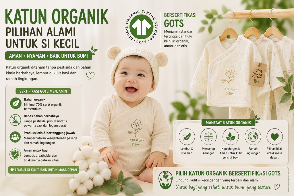 Katun organik sebagai bahan pakaian bayi yang aman bersertifikasi GOTS