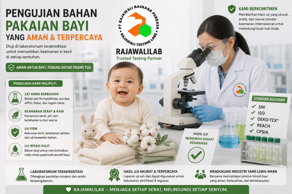 Pengujian bahan pakaian bayi yang aman di laboratorium Rajawalilab
