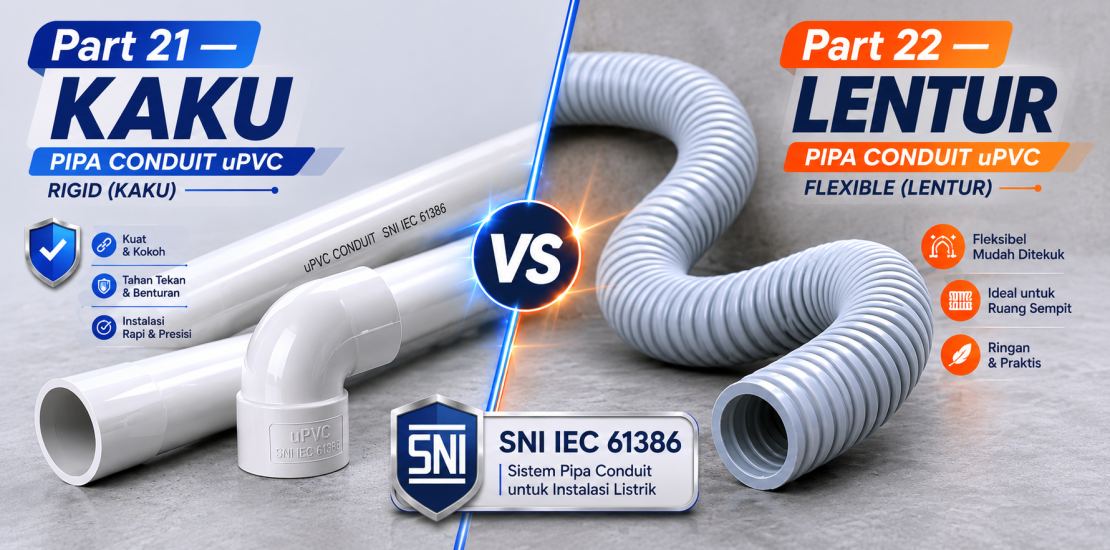 Perbandingan pipa conduit kaku dan lentur sesuai standar SNI IEC 61386-21 dan SNI IEC 61386-22