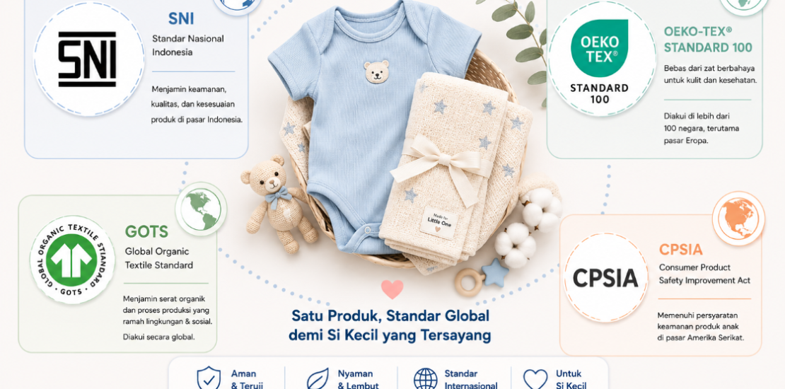 Perbandingan standar keamanan tekstil bayi SNI OEKO-TEX GOTS CPSIA untuk produsen ekspor