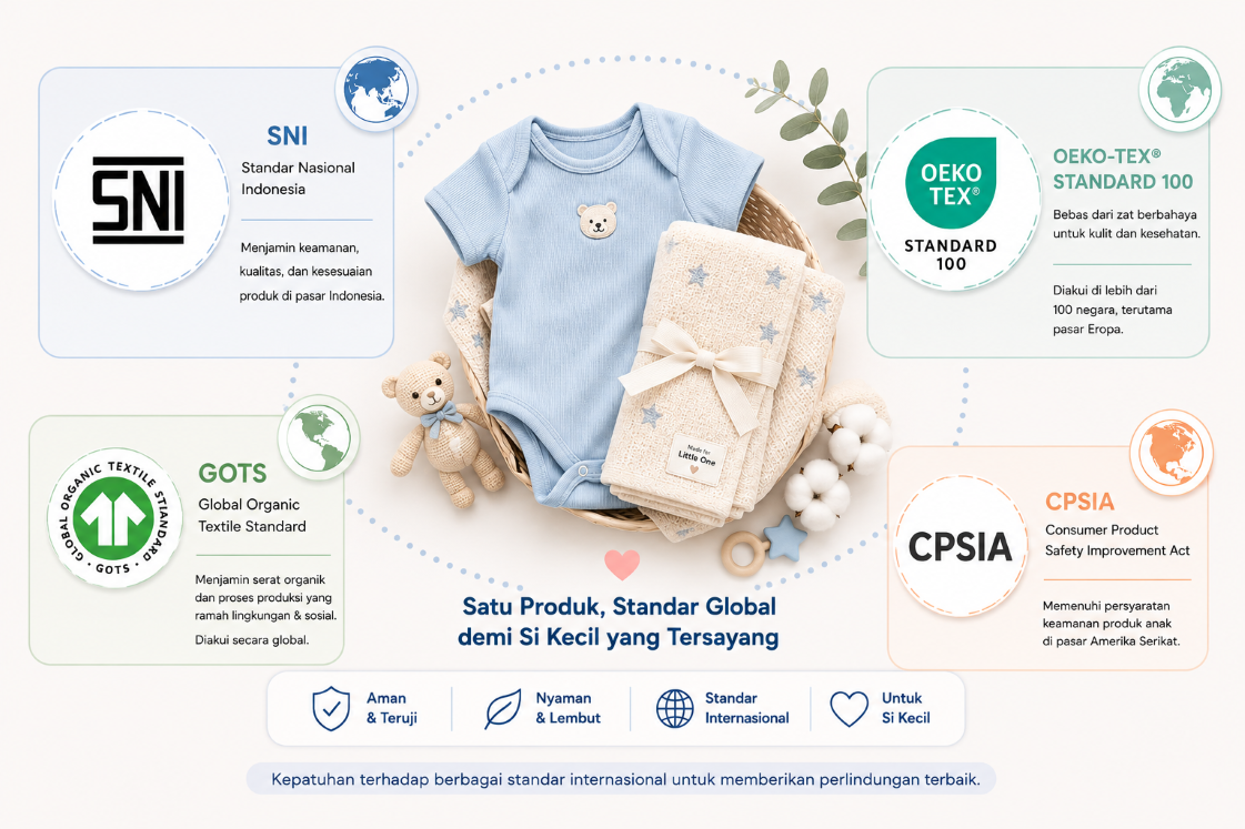 Keamanan Tekstil Bayi: SNI vs OEKO-TEX, GOTS & CPSIA