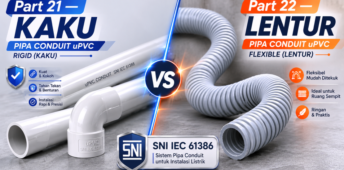 Perbandingan pipa conduit kaku dan lentur sesuai standar SNI IEC 61386-21 dan SNI IEC 61386-22