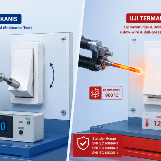 Ilustrasi pengujian SNI Sakelar Dinding IEC 60669-1 untuk ketahanan mekanis dan termal di laboratorium