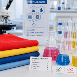 Kain tekstil berwarna cerah diuji di laboratorium untuk memeriksa kandungan pewarna azo penyebab gagal uji SNI