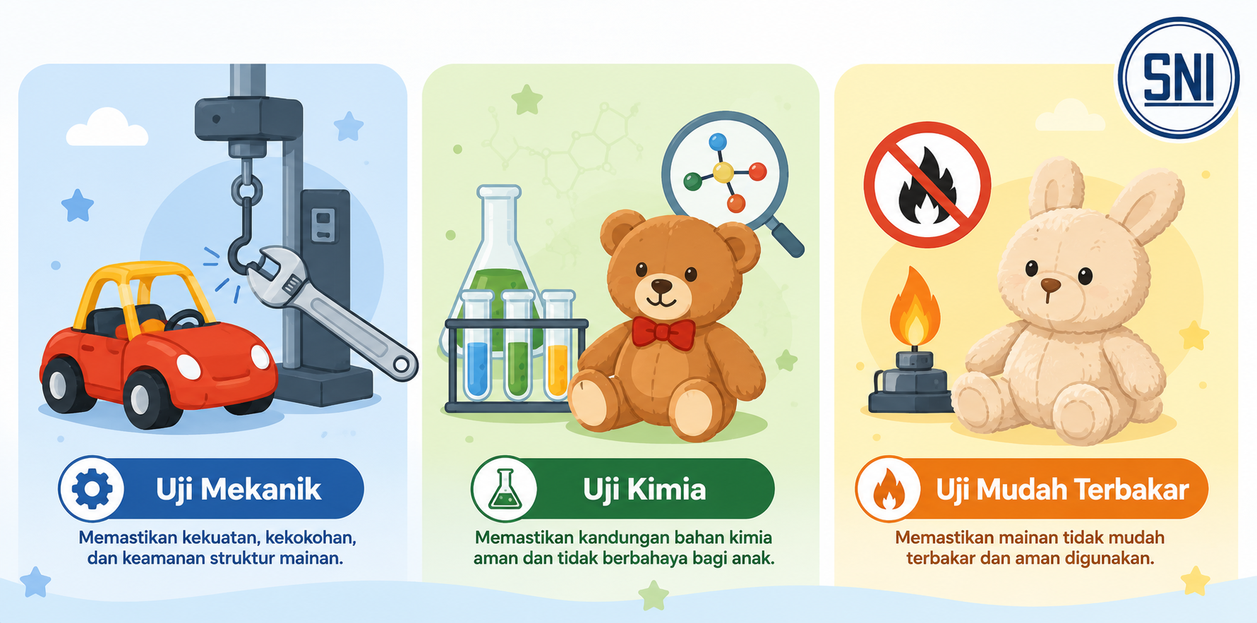 Beda Uji Mekanik, Kimia, dan Mudah Terbakar pada Mainan Anak