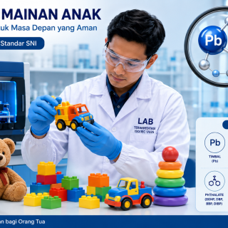 Teknisi laboratorium menguji migrasi logam berat pada mainan anak dengan alat ICP-OES