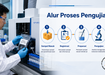 Analis Rajawali Lab memeriksa sampel produk dalam proses pengujian K3L di laboratorium terakreditasi