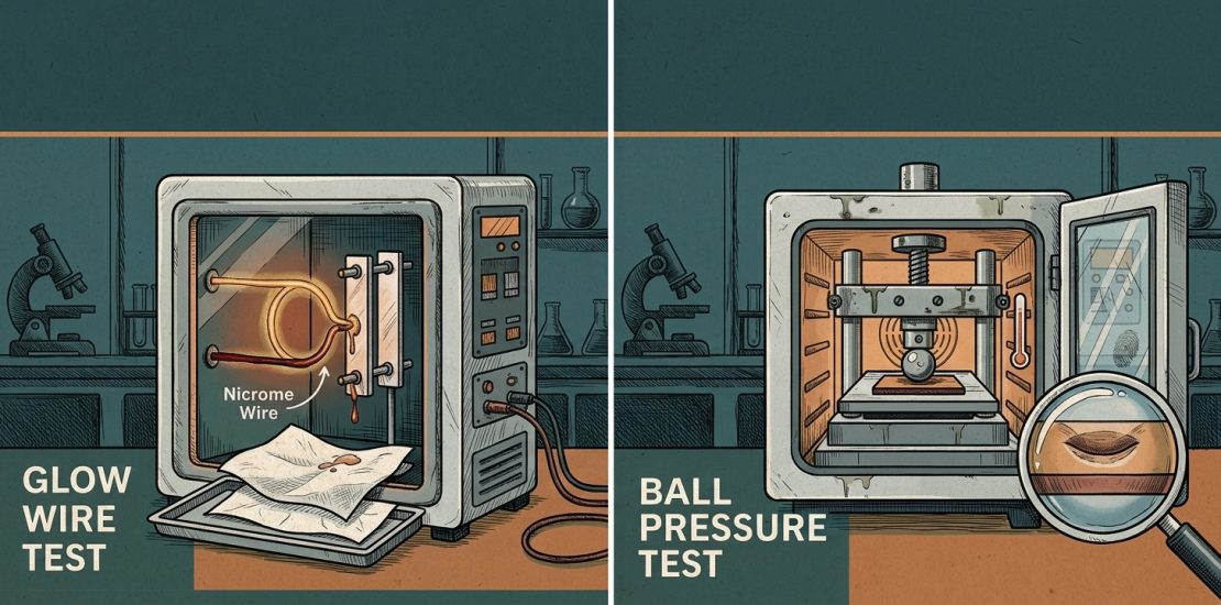 Uji glow wire dan ball pressure pada komponen plastik peralatan listrik di laboratorium pengujian