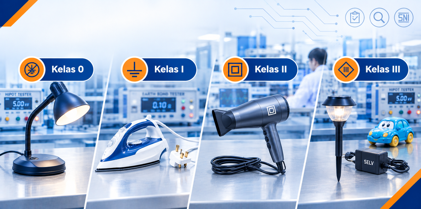 Kelas Proteksi Peralatan Listrik 0, I, II, III dan Cara Ujinya